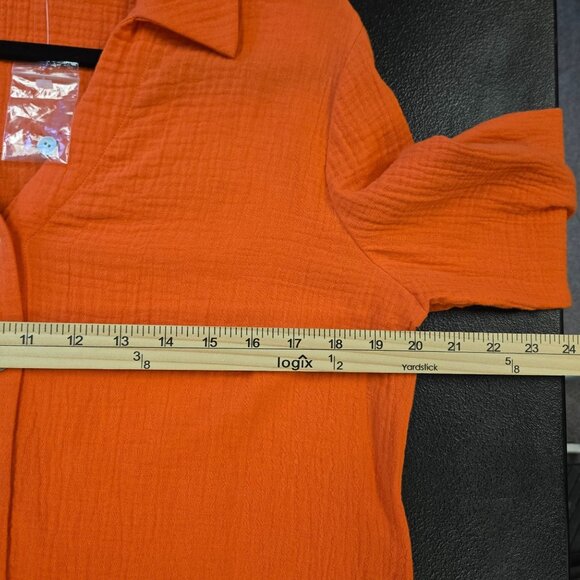Soft Surroundings Womens Orange Button-Down Textured Collar Shirt Top Size M 100 - Picture 6 of 7